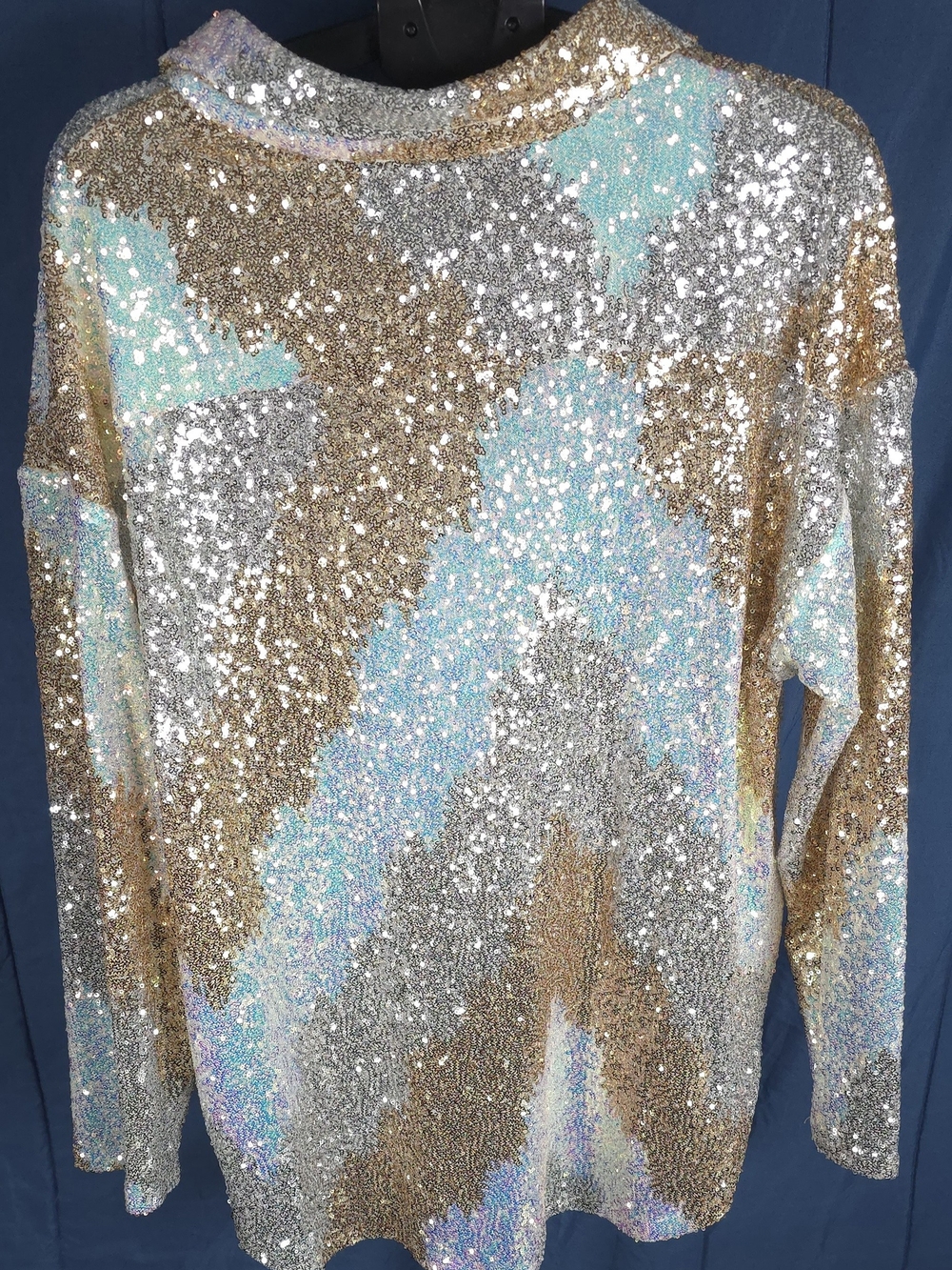 NWT 12th Tribe Genevieve Sequin Button Up L Gold, Silver, Aqua - Picture 11 of 16